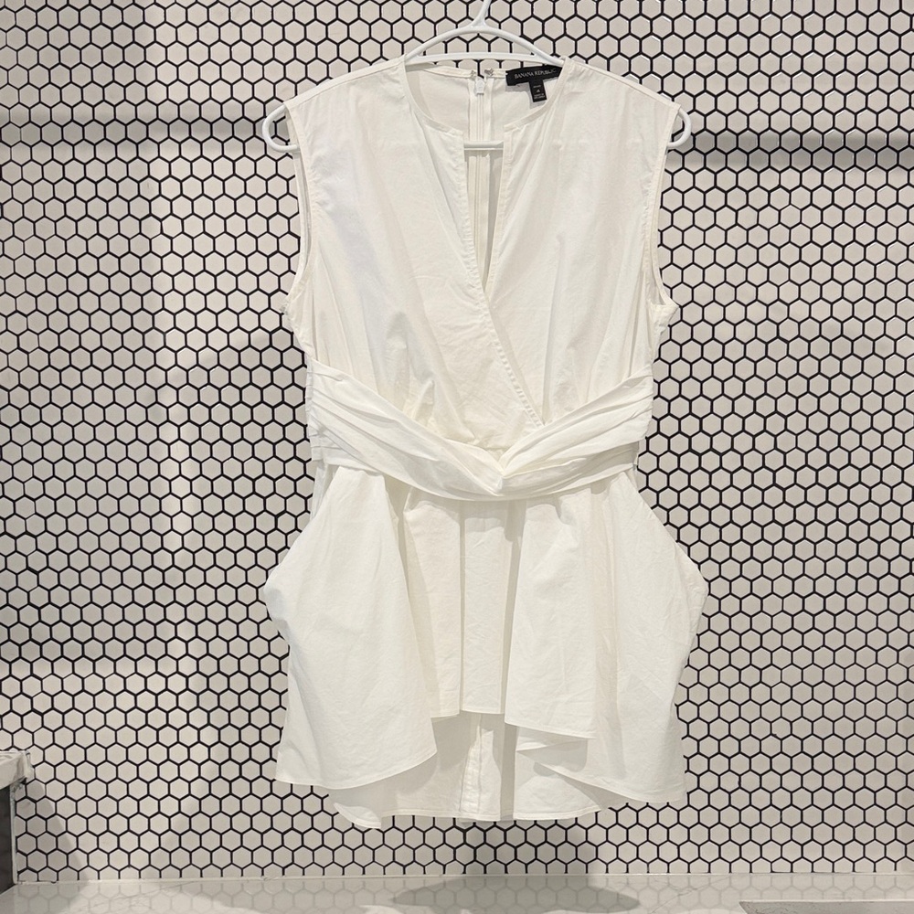 Banana Republic White Sleeveless Wrap Front Peplum Blouse